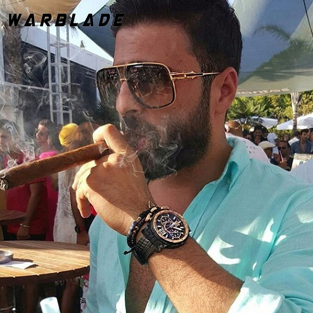 18K Gold Plated Square Men Sunglasses Women Couple Flat Top Luxury Brand Design Ladies Sunglasses Shades Brad Pitt Sun Glasses