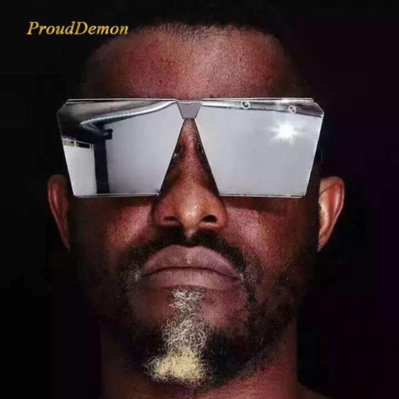 Fashion Brand Designer Square Flat lens Sun Glasses Mirror Women Sunglasses Men Hip Hop Oversized Lady Eyeglasses Male FDA UV400