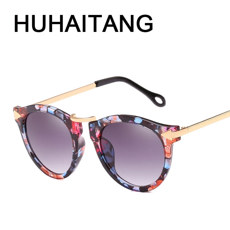 HUHAITANG Cat Eye Sunglasses Women Luxury Brand Arrow Sun Glasses Vintage Shades For Woman Sunglass Ladies Flowers Sunglases