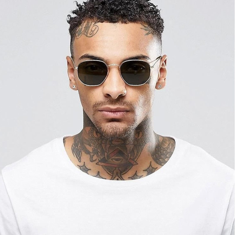 2019 Square Sunglases Men Hexagon Sun glasses Mannen Women Metal Frame Fishing Glasses Gold gray Eyewear lentes de sol hombre